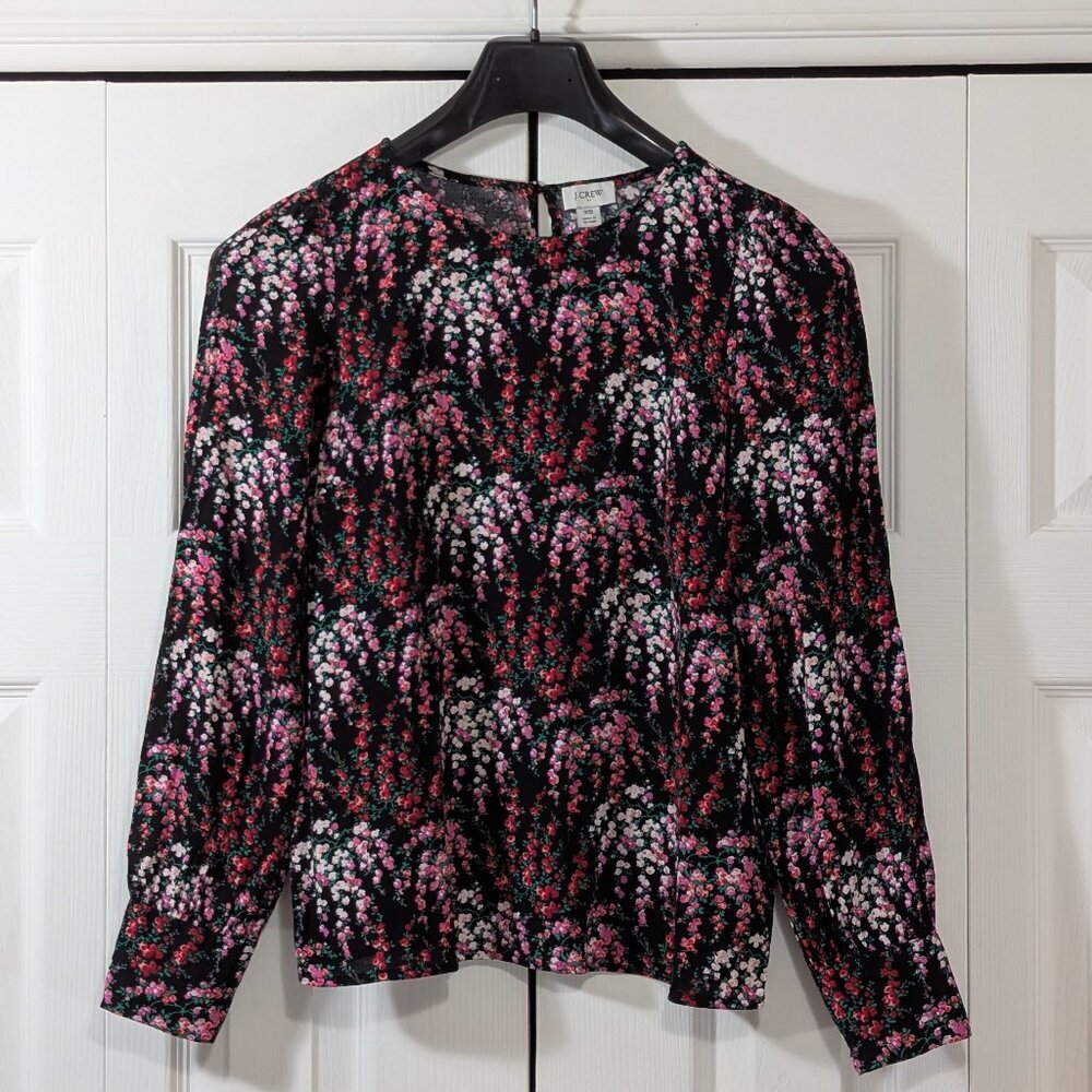 JCrew Floral Printed puff-sleeve top Black - Size XS